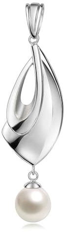 MATERIA 925 Silber Kettenanhänger Perle weiß 15x55mm - Damen Perlen Anhänger silber hochglanz + rhodiniert mit Schmuck Box #KA-163