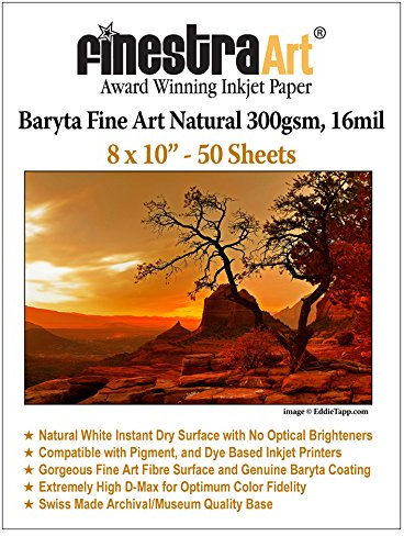 8 x 10 Fine Art Fibre Baryta Natural Inkjet Papier 300 g/qm, 50 Blatt