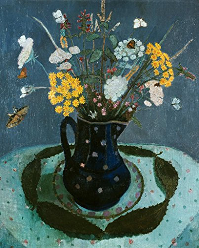 Kunstdruck/Poster: Paula Modersohn-Becker Feldblumenstrauß Stilleben mit Blumen in blauem Krug - hochwertiger Druck, Bild, Kunstposter, 40x50 cm