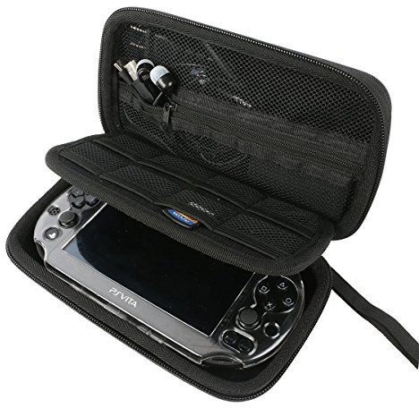 Khanka All-in-one Double Compartment Hard Carry Travel Case Bag For Sony Psvita PS Vita 1000 and PSVita Slim (PSV 2000)/PSP PlayStation 3000 Video Console. Mesh Pocket for Charger cable/Game Cards