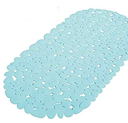 SANIMIX Hellblaue Anti Rutsch Matte für die Badewanne - Wanneneinlage mit Saugnäpfen - Schadstofffreie Wannenmatte in schöner Kieseldekor Steinoptik - Größe: 68 x 35cm