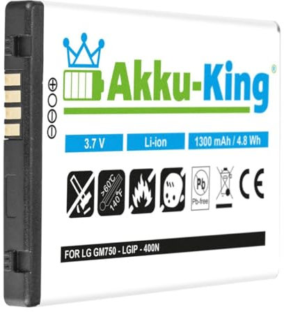 Akku-King Akku kompatibel mit LG LGIP-400N SBPP0027401-1300 mAh - für GM750 GT540 GW620 Optimus One P500 GW825 GW620f GX500 GX200 - Li-Ion