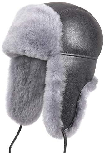 Zavelio Fliegermütze aus Echtem Lammfell & Leder - Unisex Wintermütze Warm Gefüttert - Uschanka Russenmütze für Damen & Herren - Trapper Mütze hellblau, M