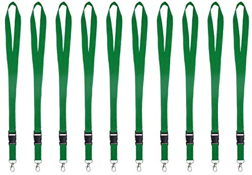Karteo Schlüsselband mit Karabinerhaken und Schnalle grün [10 Stück] unbedruckt zum Umhängen für Ausweise Autoschlüssel Zugangskarten