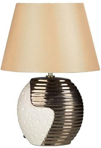Beliani Klassische Tischlampe Porzellan/Kunstseide messing und beige Esla