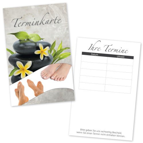 cosmeticPlus 100 Fußpflege – Terminkarten RELAXING FEET mit 5 Terminfeldern und Stempelfläche auf der Rückseite