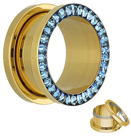 Flesh Tunnel - Gold - Kristall - Blau - Schutzschicht 6 mm