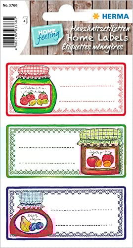 HERMA 3766 Marmeladen Etiketten selbstklebend, 12 Stück, 76 x 35 mm, Homemade Küchen Aufkleber zum Beschriften, Haushalt Sticker für Weihnachten Einmachgläser Gewürzgläser Marmeladengläser Flaschen