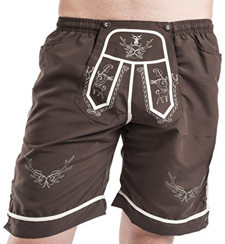 Schöneberger Trachten Couture Trachten Badehose - Strandjäger - Badeshorts braun - Lederhose - Trachtenbadehose (L)