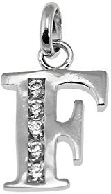 NKlaus Silber 925er Sterlingsilber Kettenanhänger Silberanhänger rhodiniert mit Zirkonia Buchstabe F 5127