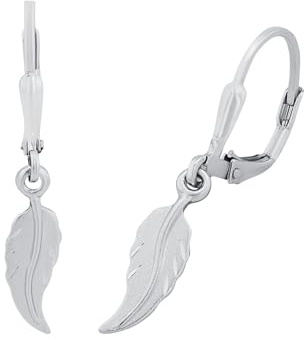 Amor Ohrhänger 925 Sterling Silber Damen Ohrschmuck, 3 cm, Silber, Feder, Kommt in Schmuck Geschenk Box, 9059751