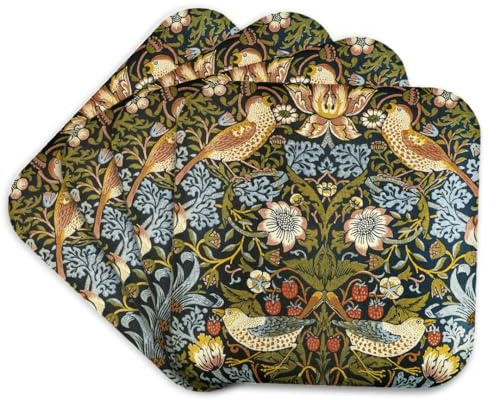 3dRose William Morris CST_219390_1 Untersetzer, Erdbeerdieb-Muster, weich, Mehrfarbig, 4 Stück