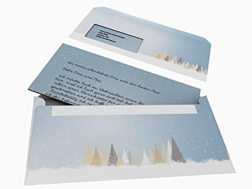 Weihnachtsbriefpapier mit Umschlag 200-tlg. | Winterlicher Märchenwald | 100 Blatt Motivpapier DIN A4 + 100 DIN LANG-Briefumschläge OHNE FENSTER | weihnachtliches Briefpapier-Set