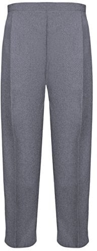 MyShoeStore Pack of 2 Ladies Half Elasticated Trouser Womens Stretch Waist Casual Office Work Formal Pull On Trousers Straight Leg Pants Bottoms with Pockets (Grey, 14/25)