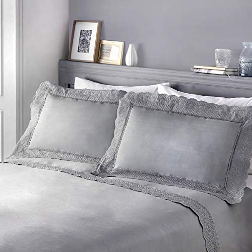 Serene Renaissance Lace Trim Duvet Cover Set, White, Single