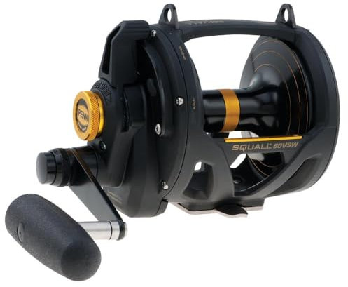PENN Squall® Lever Drag 2 Speed, Fishing Reel, Conventional Reels, Sea - Offshore Fishing, Saltwater Boat or Kayak Fishing,Unisex, Black Gold, 30 | Right Hand