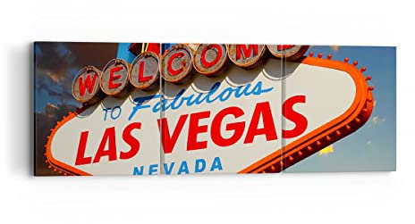 Bilder auf Leinwand Amerika bestimmungsort las vegas Leinwandbild 90x30cm Wandbilder Dekoration Wohnzimmer Schlafzimmer Set 3 teilige Klein Wanddeko Bild Wand Kunstdruck Art Canvas CA90x30-2594