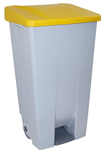 Denox 23400 - Contenedor basura selectivo con pedal y ruedas, color amarillo, talla 120 L