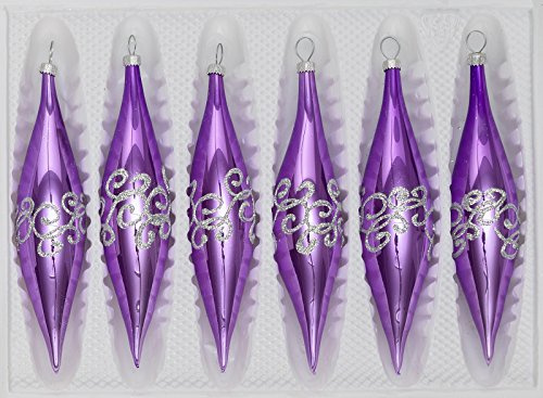 6 TLG. Glas-Zapfen Set in Hochglanz-Lila-Silberne-Ornamente - Neuheit - Christbaumkugeln - Weihnachtsschmuck-Christbaumschmuck