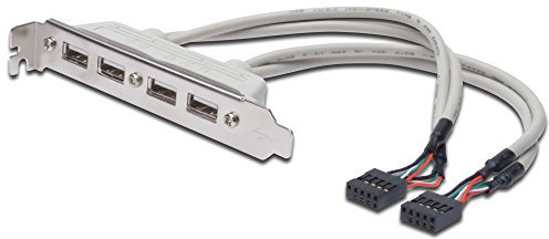 DIGITUS USB 2.0 Slotblech – 0.25 m – 2x IDC (10-Pin) zu 4x USB-A – 480 Mbps – für gänige Computergehäuse – Beige