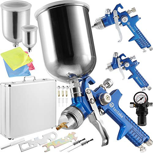 TecTake HVLP Pistolet A Peinture Aerographe Pneumatique, Buse de 0,8/1,3/1,7mm avec accessoires y compris chiffons en microfibres - diverses modèles - (Type 400611)