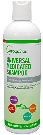 Vetoquinol Universal Medicated Shampoo - Deep Cleansing Sulfur Shampoo for Dogs, Cats & Horses - Gentle Cleanse for Dry Skin - pH Balanced for Daily Grooming - Safe for Flea & Tick Medication - 16 oz