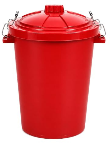 Chabrias Ltd 85 Litre Red Garden Waste Bin with Locking Lid - UK MADE - Heavy Duty Outdoor Storage Bin, Red Plastic Dustbin for Animal Feed, Bird Seed, Compost, Recycling & Rubbish Storage, Made in UK