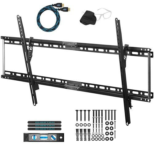 Cheetah Mounts APTMLB Soporte de Pared para Televisores y Pantallas Grandes LED, LCD y Plasma TV de 32-65 (80cm a 165cm) Fijo y Inclinable (distancia de la pared: 3.8cm) Max VESA 800x400 Máximo 75kg, con un Twisted Veins (3m) Resistente Cable HDMI con Ethernet y un Nivel Magnético con 3 Burbujas de 15cm