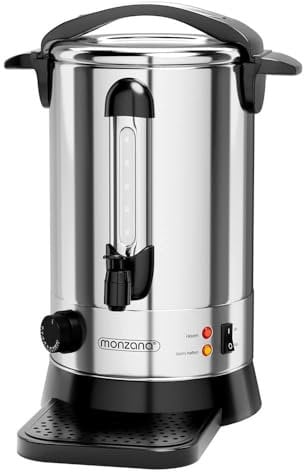 MONZANA® Glühweinkocher 6,8L mit Zapfhahn Tropfschale Thermostat 30-110°C Heißgetränkespender Edelstahl Einkocher Punschkocher Heißgetränkeautomat