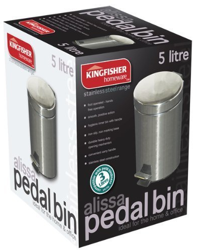 Kingfisher Stainless Steel Pedal Bin-5 L, Polyurethane, Silver, 25 x 20.5 x 27.2 cm