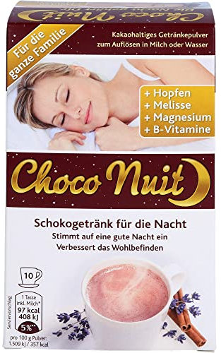 Choco Nuit 10 Beutel Schokogetränk zum Einschlafen mit Hopfen, Melisse, Lavendel, Magnesium, B-Vitaminen - vegan glutenfrei ohne Melatonin und künstliche Süßstoffe
