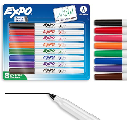 EXPO Dry Erase Markers, Low Odor Ink, Assorted Colors, Ultra Fine Tip, 8 Count - Whiteboard, Calendar, Organization, School Supplies