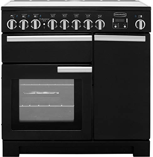 Rangemaster Professional Deluxe PDL90EIGB/C 90cm wide Electric Range Cooker with Induction Hob - Black/Chrome - A/A Rated