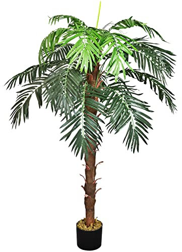 Decovego Künstliche Palme groß Kunstpalme Kunstpflanze Palme künstlich wie echt Plastikpflanze Balkon Kokospalme Königspalme Deko 140 cm hoch