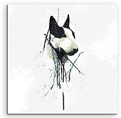 Paul Sinus Art Bullterrier 60x60cm Keilrahmenbild Kunstbild Aquarell Art Wandbild auf Leinwand fertig gerahmt Original Unikat