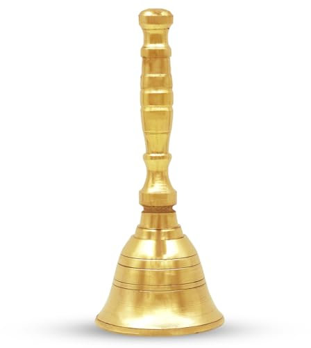 Shubhkart Campanello a mano in ottone massiccio Puja Ghanti per decorazione di eventi di matrimonio, linea alimentare, allarme, jingles, campanello di servizio (piccolo)