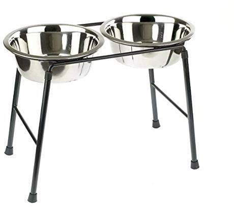 Classic Pet Products Mangeoire double support haut avec 2 plats en acier inoxydable de 1 600 ml, hauteur 300 mm 4553