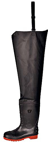 Portwest FW71 Steel PVC Waist Wader Waterproof Rubber Outsole Lightweight | Black, 11, S5 EN ISO 20345, CE Certified, Anti-Static Footwear, Slip Resistant, Flock Lined, Corporate