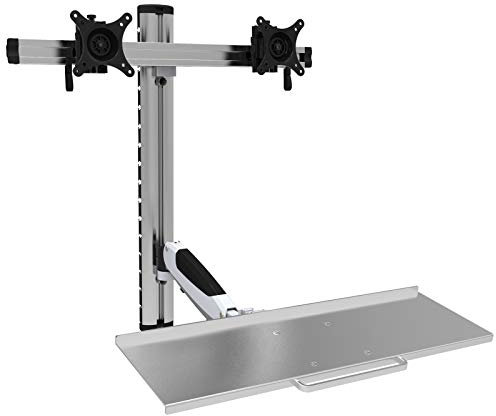 HFTEK FY09WS 2-Fach-Monitor-Halterung Halter Wandhalterung für Bildschirme von 15 bis 24 Zoll mit VESA75 / 100 – Tastaturablage mit Gasdruckfedergelenk