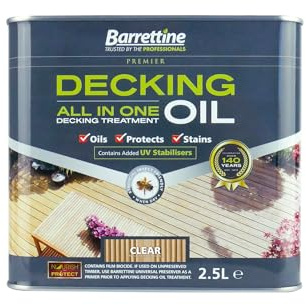 Barrettine Decking Oil (Clear, 2.5L) - UV & Fade Resistant All-in-One Outdoor Decking Treatment, Water Repellent Deck Oil for Exterior Timber & Structures