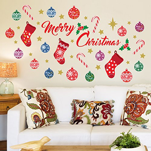 Wallflexi Weihnachtsschmuck Wandsticker Merry Christmas Set Dekoration Wand Sticker Wohnzimmer Kinderzimmer Schule Restaurant Café Hotel Büro Dekor Mehrfarbig