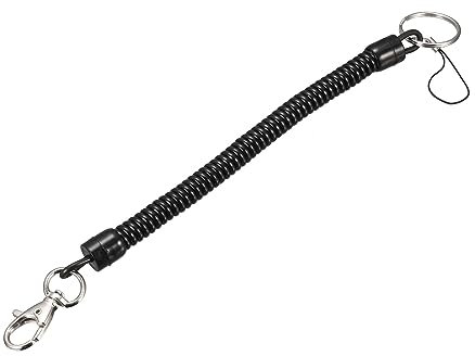 Sourcingmap Spiral Retractable Coil Springs Lanyard, Keychain Cord Holder with Lobster Claw Clasps, Stretchy Anti-Theft Rope with Hook Keychain Ring Carabiner for Cellphone, Black