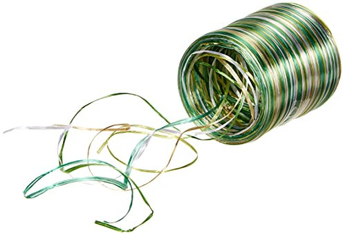 PRÄSENT RAFFIA PEARL-Multicolour Bastband hellgrün/grün/gold, 50 m metallic Dekoband für Präsente, zum Verzieren & Basteln, Geschenkband für feierliche Anlässe