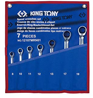 KING TONY 12107MR01 Trousse de Clés Mixtes à Cliquet Métriques, Set de 7, Bleu