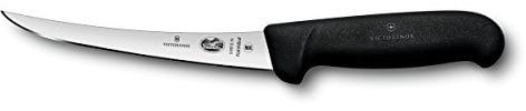 Victorinox Fibrox Boning Knife, Sharp Kitchen Knife for Meat and Fish, 15 cm, Rounded Blade, Flexible, Stainless Steel, Black