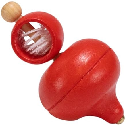 Trottola in legno, trotola classica con azionamento a filo (rosso) 6420