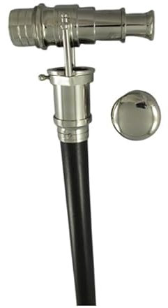 Kapitänsstock, Spazierstock, vernickelter Knauf mit Teleskop Fernrohr