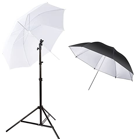 PYXEL 33/84cm Photography Umbrella Kit with Silver Reflective & White Soft Umbrella, Aluminium Light Stand & E Type Bracket