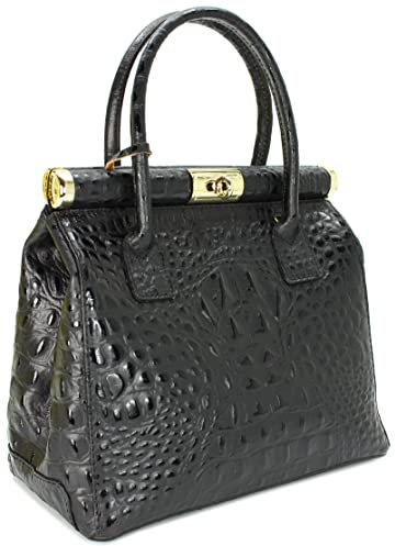 Belli The Bag italienische Leder Henkeltasche Handtasche Damen Ledertasche Umhängetasche in schwarz kroko - 29x24x16 cm (B x H x T)