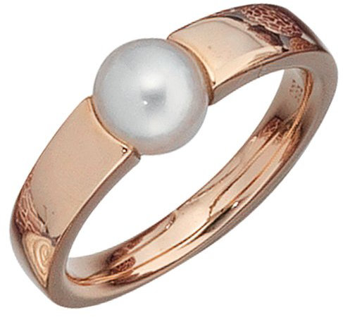 Ring Damenring mit Süßwasser-Perle & 585 Rotgold Gold Fingerschmuck Goldring, Ringgröße:Innenumfang 54mm ~ Ø17.2mm